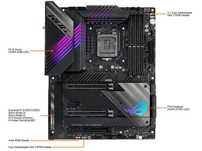 ASUS ROG Maximus XIII Hero (WiFi 6E) Z590 LGA 1200 (Intel 11th/10th Gen) ATX Gaming Motherboard (PCIe 4.0, 14+2 Power Stages, DDR4 5333+, Dual 2.5Gb LAN, Thunderbolt 4 Onboard, Bluetooth v5.2, Quad M.2/NVMe SSD, Aura RGB Lighting)
