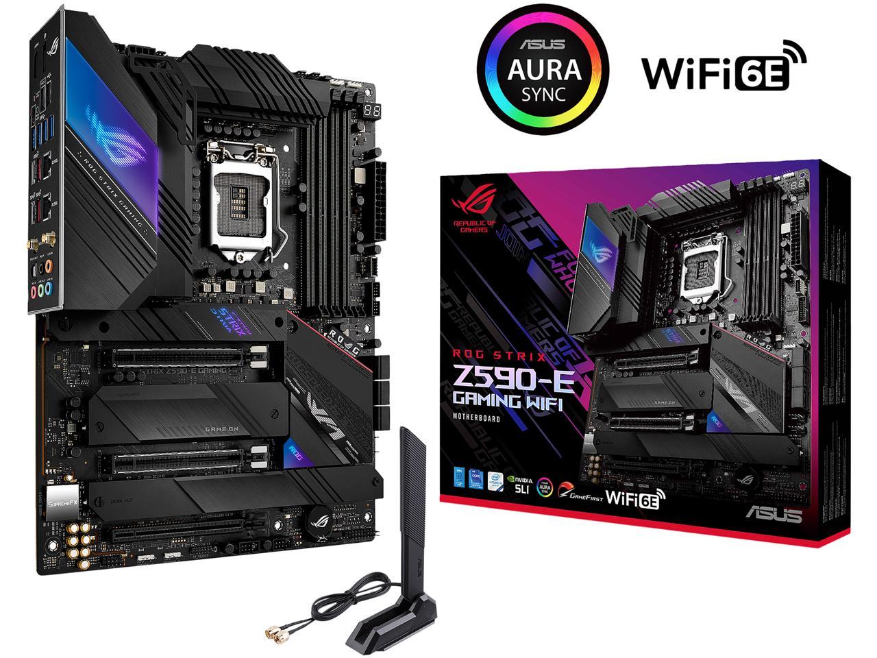 ASUS ROG Strix Z590-E Gaming WiFi 6E LGA 1200 (Intel 11th/10th Gen) ATX Gaming Motherboard (PCIe 4.0, 14+2 Power Stages, DDR4 5333+, Dual Intel 2.5 Gb LAN, Bluetooth v5.2, 4 x M.2/NVMe SSD and AURA RGB Lighting)