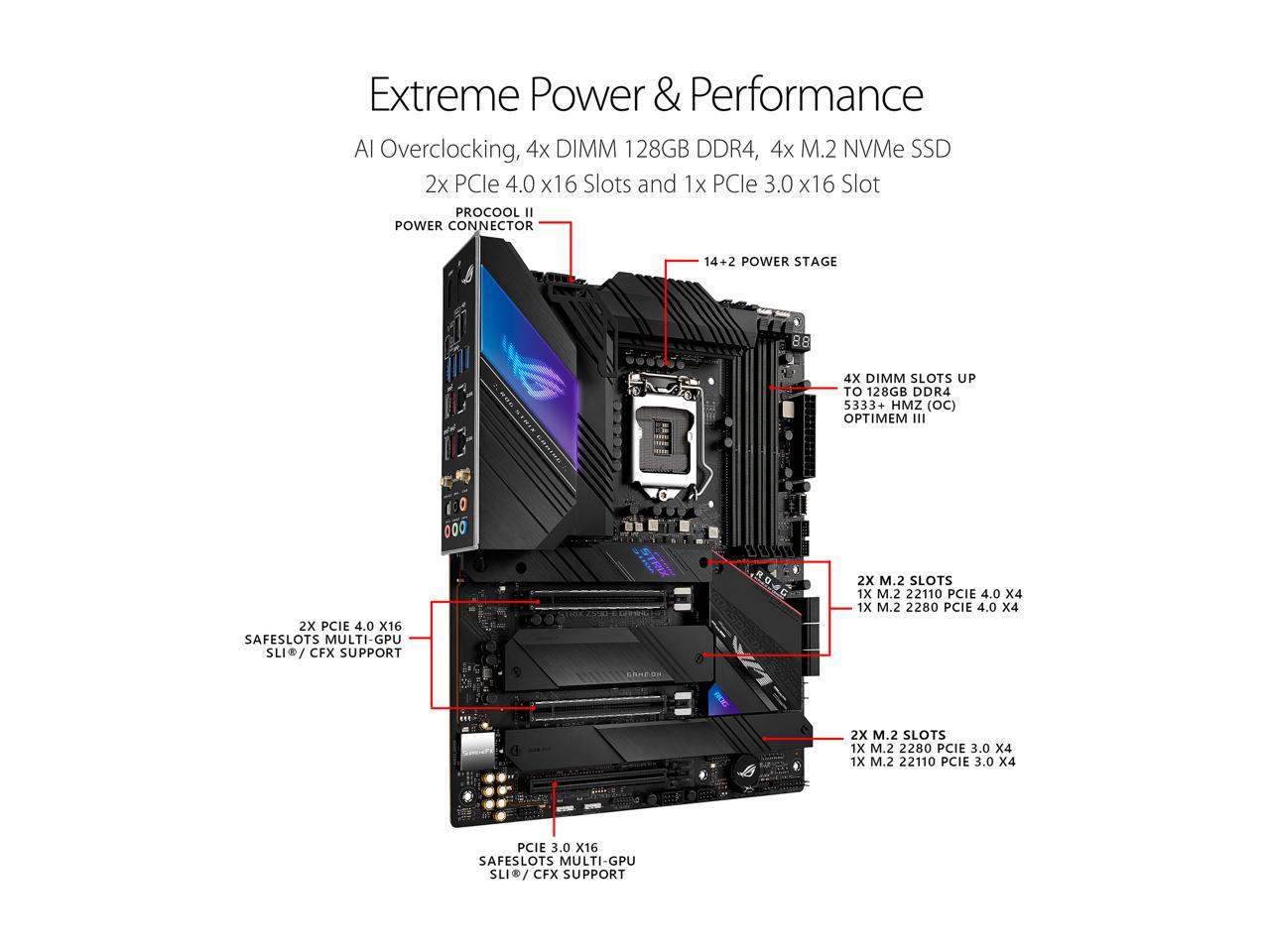 ASUS ROG Strix Z590-E Gaming WiFi 6E LGA 1200 (Intel 11th/10th Gen) ATX Gaming Motherboard (PCIe 4.0, 14+2 Power Stages, DDR4 5333+, Dual Intel 2.5 Gb LAN, Bluetooth v5.2, 4 x M.2/NVMe SSD and AURA RGB Lighting)