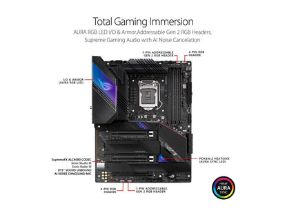 ASUS ROG Strix Z590-E Gaming WiFi 6E LGA 1200 (Intel 11th/10th Gen) ATX Gaming Motherboard (PCIe 4.0, 14+2 Power Stages, DDR4 5333+, Dual Intel 2.5 Gb LAN, Bluetooth v5.2, 4 x M.2/NVMe SSD and AURA RGB Lighting)