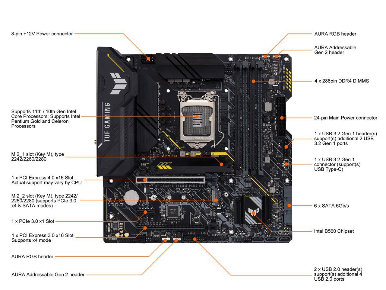 ASUS TUF Gaming B560M-PLUS WiFi LGA1200 (Intel®11th/10th Gen) Micro ATX Gaming Motherboard (PCIe 4.0, 2X M.2 Slots,8+1 Power Stages, 2.5Gb LAN, WiFi 6, USB 3.2 Type-C®, Thunderbolt™ 4 Support)