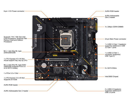 ASUS TUF Gaming B560M-PLUS WiFi LGA1200 (Intel®11th/10th Gen) Micro ATX Gaming Motherboard (PCIe 4.0, 2X M.2 Slots,8+1 Power Stages, 2.5Gb LAN, WiFi 6, USB 3.2 Type-C®, Thunderbolt™ 4 Support)