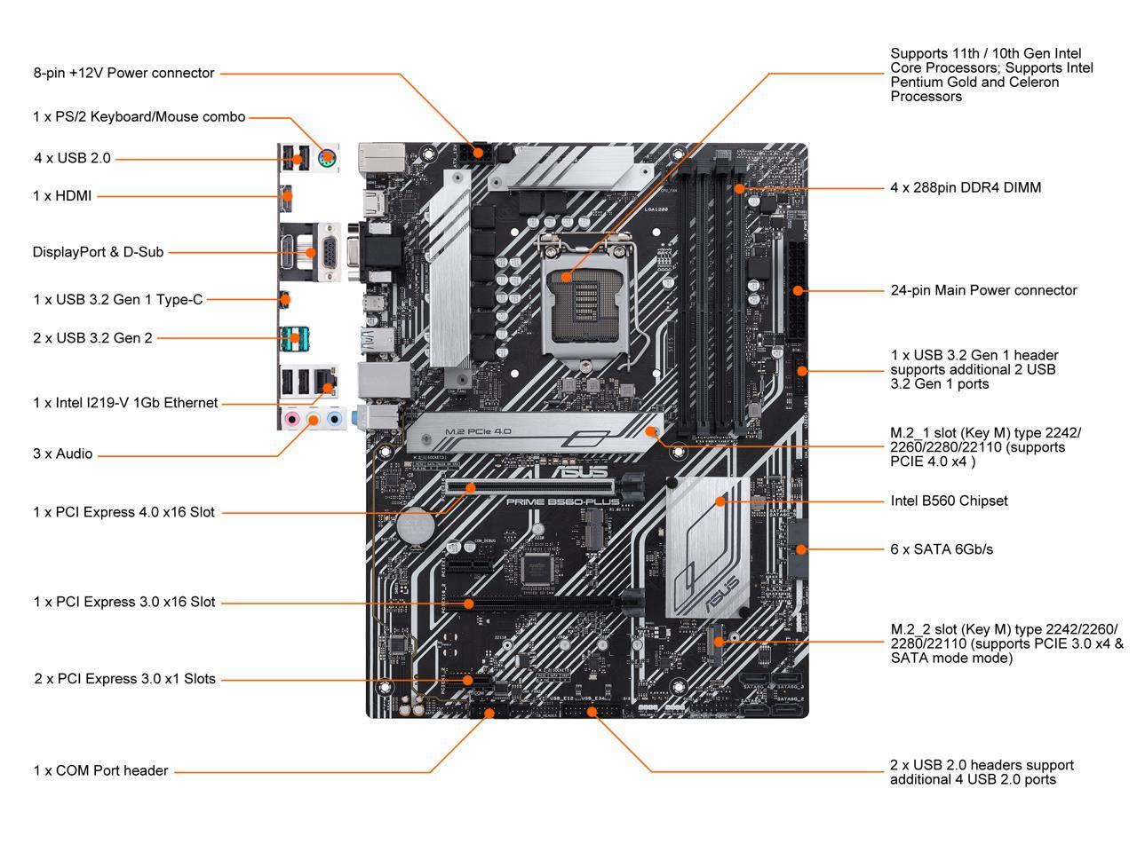 ASUS PRIME B560-PLUS LGA 1200 Intel B560 SATA 6Gb/s ATX Intel Motherboard