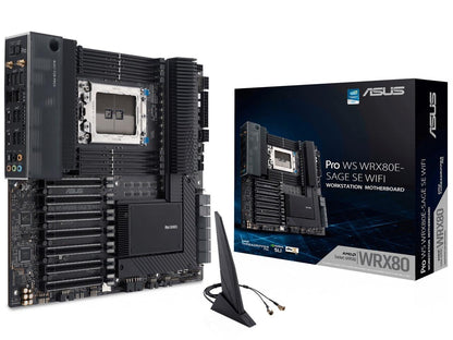 ASUS Pro WS WRX80E-SAGE SE WIFI AMD Threadripper Pro EATX workstation motherboard (PCIe 4.0, ASMB9-iKVM, 2x10Gb LAN, 7xPCIe 4.0 X16 slots, 3xM.2,2xU.2 ports, 11 USB 3.2 Gen 2 ports,8-channel DDR4 ECC)