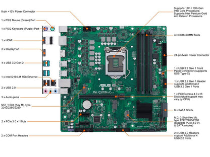 ASUS Pro Q570M-C/CSM LGA1200 (Intel 10th & 11th Gen) mATX Commercial Motherboard (PCIe 4.0, 1 LAN, Front Panel USB 3.2 Gen 1 Type-C, Intel vPro, 2 x DisplayPorts, TPM 2.0 IC Onboard, COM Debug Header, ASUS-exclusive Self-recovering BIOS)