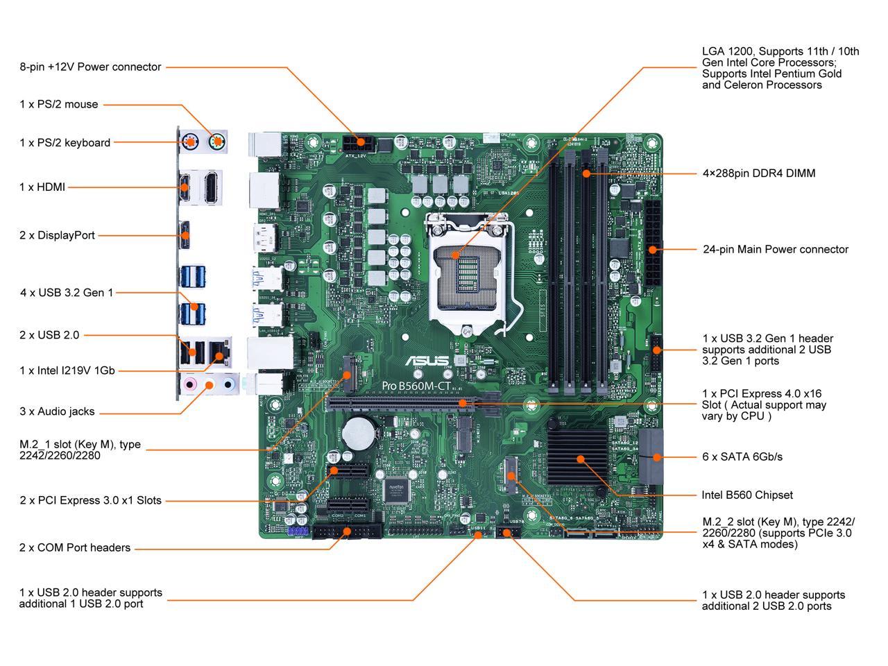 ASUS PRO B560M-CT/CSM LGA 1200 Intel B560 SATA 6Gb/s Micro ATX Intel Motherboard