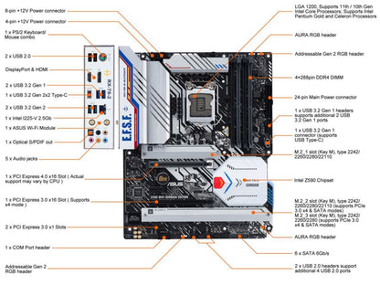 ASUS Z590 WIFI GUNDAM EDITION LGA 1200 Intel Z590 SATA 6Gb/s ATX Intel Motherboard