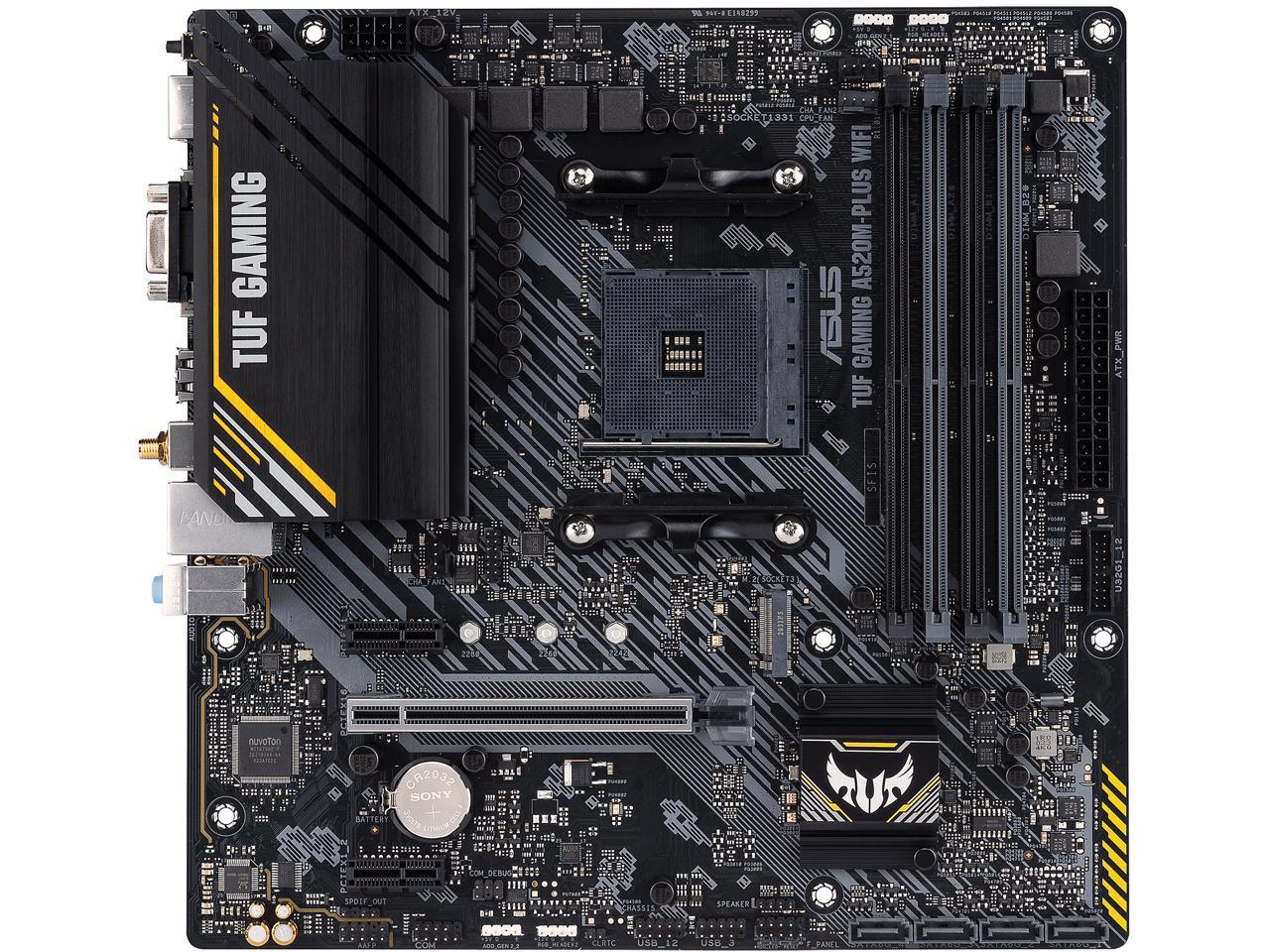 ASUS TUF Gaming A520M-PLUS (WiFi) AMD AM4 (3rd Gen Ryzen™) microATX Gaming Motherboard (M.2 Support, 802.11ac Wi-Fi, DisplayPort, HDMI, D-Sub, USB 3.2 Gen 1 Type-A and Aura Addressable Gen 2 headers)