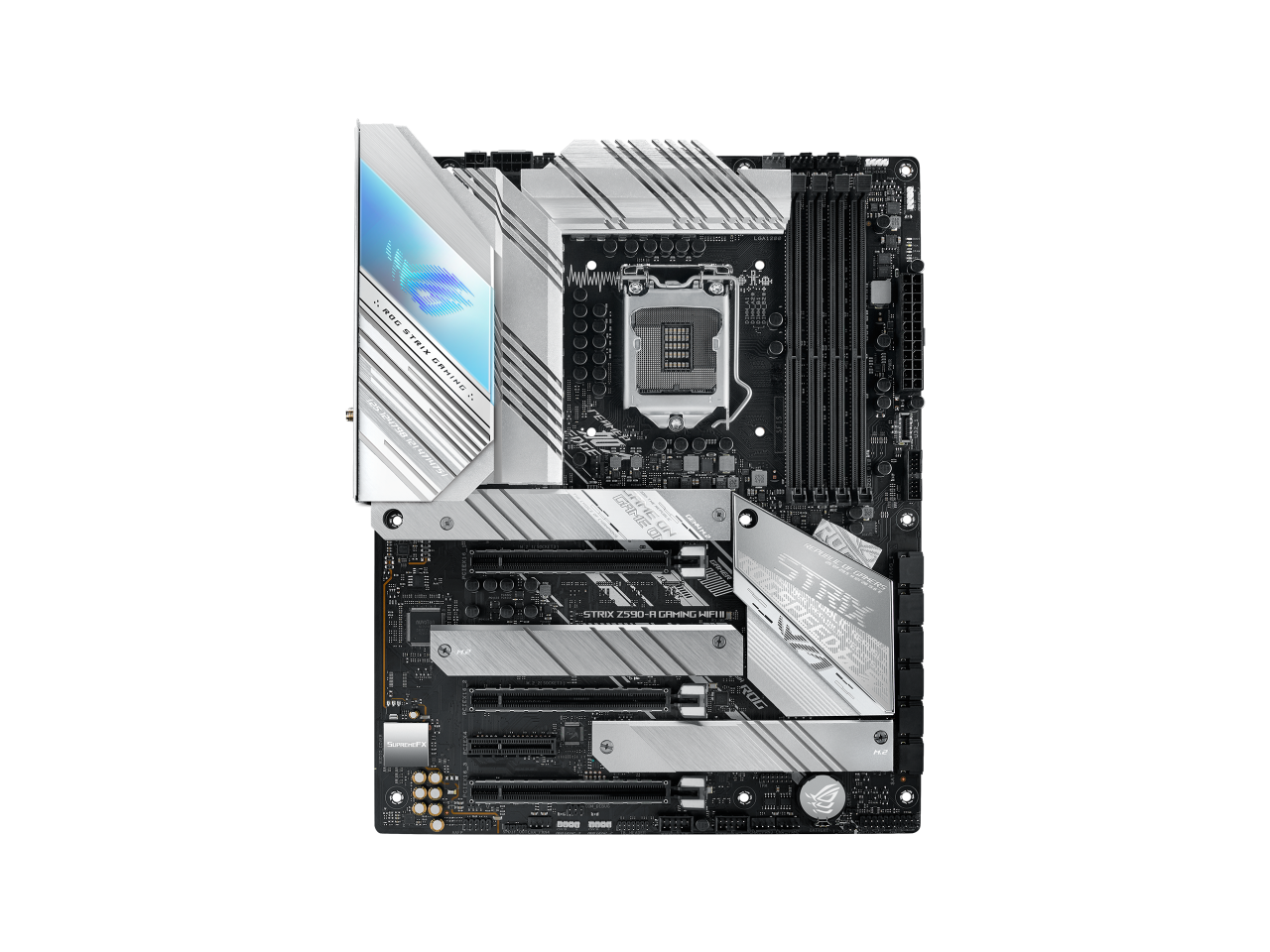 Asus ROG Strix Z590-A Gaming WiFi II Intel®Z590 LGA 1200 ATX motherboard with PCIe 4.0, 14+2 teamed power stages, Two-Way AI Noise Cancelation, AI Overclocking, AI Cooling, AI Networking, WiFi 6 (802.11ax), Intel® 2.5 Gb Ethernet.