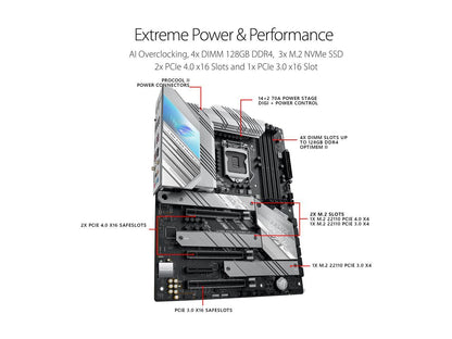 Asus ROG Strix Z590-A Gaming WiFi II Intel®Z590 LGA 1200 ATX motherboard with PCIe 4.0, 14+2 teamed power stages, Two-Way AI Noise Cancelation, AI Overclocking, AI Cooling, AI Networking, WiFi 6 (802.11ax), Intel® 2.5 Gb Ethernet.