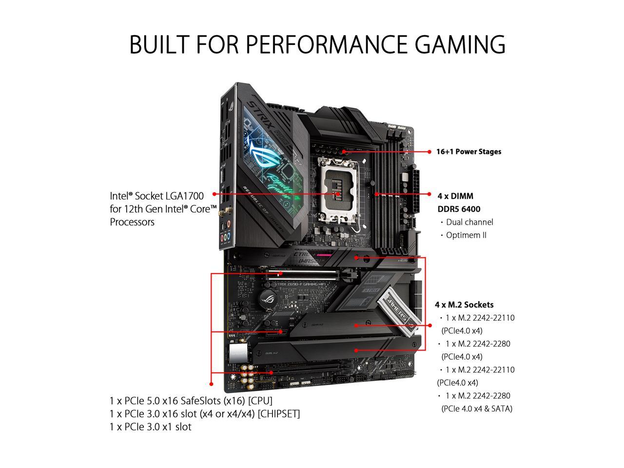 ASUS ROG Strix Z690-F Gaming WiFi 6E LGA 1700(Intel® 12th&13th Gen) ATX gaming motherboard(PCIe 5.0, DDR5,16+1 power stages,2.5 Gb LAN,Bluetooth v5.2,Thunderbolt 4,4xM.2/NVMe SSD and Front panel USB 3.2 Gen 2x2 Type-C connector)