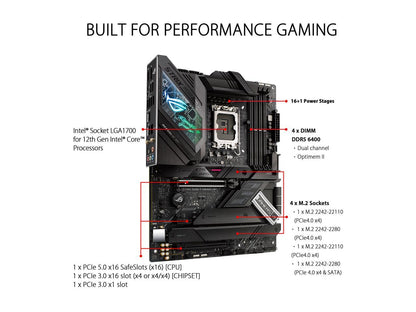 ASUS ROG Strix Z690-F Gaming WiFi 6E LGA 1700(Intel® 12th&13th Gen) ATX gaming motherboard(PCIe 5.0, DDR5,16+1 power stages,2.5 Gb LAN,Bluetooth v5.2,Thunderbolt 4,4xM.2/NVMe SSD and Front panel USB 3.2 Gen 2x2 Type-C connector)