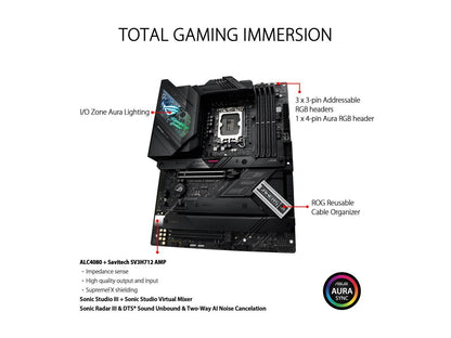 ASUS ROG Strix Z690-F Gaming WiFi 6E LGA 1700(Intel® 12th&13th Gen) ATX gaming motherboard(PCIe 5.0, DDR5,16+1 power stages,2.5 Gb LAN,Bluetooth v5.2,Thunderbolt 4,4xM.2/NVMe SSD and Front panel USB 3.2 Gen 2x2 Type-C connector)
