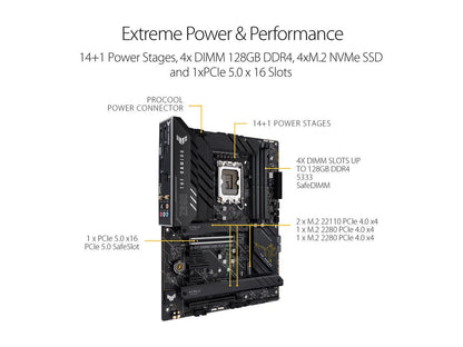 ASUS TUF Gaming Z690-Plus WiFi D4 LGA 1700(Intel®12th&13th Gen) ATX gaming motherboard(PCIe 5.0, DDR4,4xM.2/NVMe SSD,14+2 power stages,WiFi 6,Intel ® 2.5Gb LAN,front USB 3.2 Gen 2 Type-C®,Thunderbolt 4,Two-Way AI Noise Cancelation)