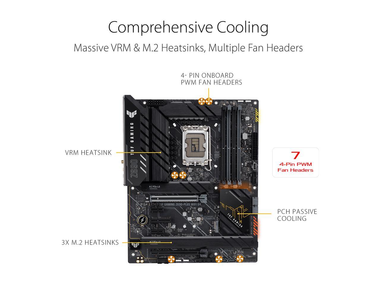 ASUS TUF Gaming Z690-Plus WiFi D4 LGA 1700(Intel®12th&13th Gen) ATX gaming motherboard(PCIe 5.0, DDR4,4xM.2/NVMe SSD,14+2 power stages,WiFi 6,Intel ® 2.5Gb LAN,front USB 3.2 Gen 2 Type-C®,Thunderbolt 4,Two-Way AI Noise Cancelation)