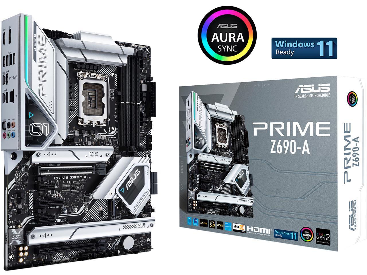 ASUS Prime Z690-A LGA 1700(Intel®12th&13th) ATX motherboard (16+1 DrMOS,PCIe 5.0,DDR5,4x M.2, Intel® 2.5 Gb LAN,USB 3.2 Gen 2 front panel Type-C,Thunderbolt™ 4,Aura Sync RGB lighting)