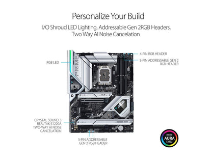 ASUS Prime Z690-A LGA 1700(Intel®12th&13th) ATX motherboard (16+1 DrMOS,PCIe 5.0,DDR5,4x M.2, Intel® 2.5 Gb LAN,USB 3.2 Gen 2 front panel Type-C,Thunderbolt™ 4,Aura Sync RGB lighting)