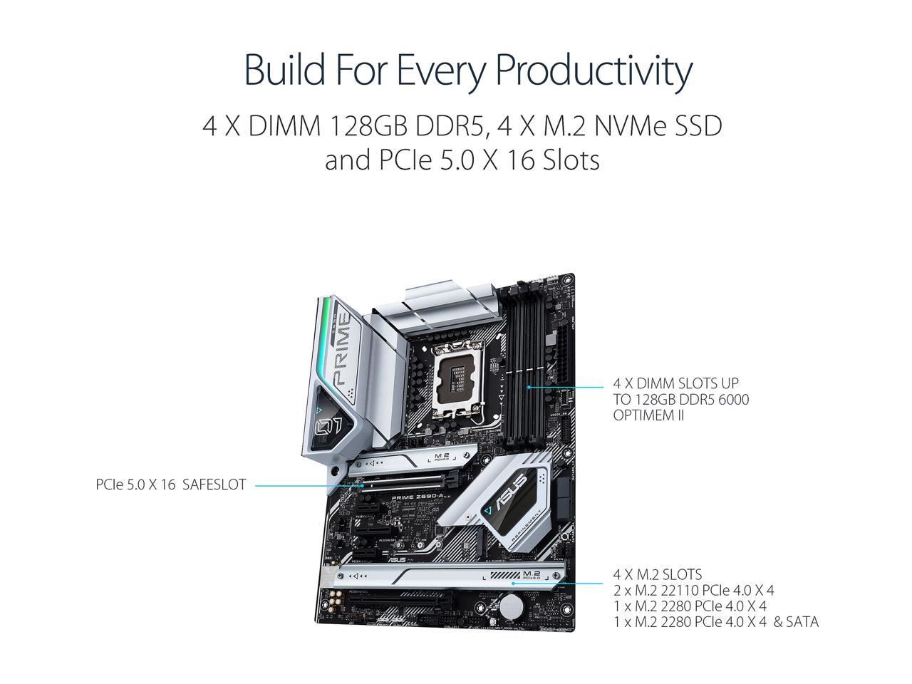 ASUS Prime Z690-A LGA 1700(Intel®12th&13th) ATX motherboard (16+1 DrMOS,PCIe 5.0,DDR5,4x M.2, Intel® 2.5 Gb LAN,USB 3.2 Gen 2 front panel Type-C,Thunderbolt™ 4,Aura Sync RGB lighting)