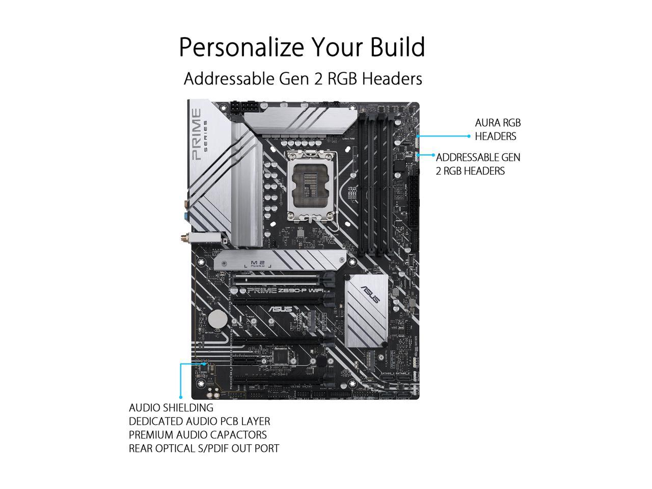 ASUS Prime Z690-P WiFi LGA 1700(Intel® 12th&13th Gen) ATX motherboard (PCIe 5.0,DDR5,14+1 Power Stages,3x M.2,WiFi 6,Bluetooth v5.2,2.5Gb LAN,front panel USB 3.2 Gen 1 Type-C®,Thunderbolt™ 4 support, Arua Sync)