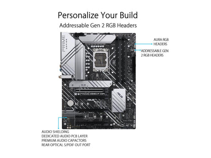 ASUS Prime Z690-P WiFi LGA 1700(Intel® 12th&13th Gen) ATX motherboard (PCIe 5.0,DDR5,14+1 Power Stages,3x M.2,WiFi 6,Bluetooth v5.2,2.5Gb LAN,front panel USB 3.2 Gen 1 Type-C®,Thunderbolt™ 4 support, Arua Sync)