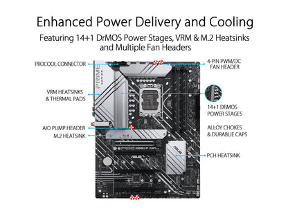 ASUS Prime Z690-P WiFi LGA 1700(Intel® 12th&13th Gen) ATX motherboard (PCIe 5.0,DDR5,14+1 Power Stages,3x M.2,WiFi 6,Bluetooth v5.2,2.5Gb LAN,front panel USB 3.2 Gen 1 Type-C®,Thunderbolt™ 4 support, Arua Sync)