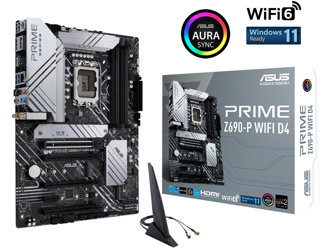 ASUS Prime Z690-P WiFi D4 LGA 1700(Intel® 12th&13th Gen) ATX motherboard (PCIe 5.0,DDR4,14+1 Power Stages,3x M.2, WiFi 6,Bluetooth v5.2,2.5Gb LAN, front panel USB 3.2 Gen 1 USB Type-C®,Thunderbolt™ 4 support,Arua Sync)