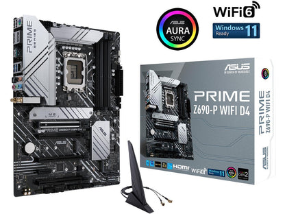 ASUS Prime Z690-P WiFi D4 LGA 1700(Intel® 12th&13th Gen) ATX motherboard (PCIe 5.0,DDR4,14+1 Power Stages,3x M.2, WiFi 6,Bluetooth v5.2,2.5Gb LAN, front panel USB 3.2 Gen 1 USB Type-C®,Thunderbolt™ 4 support,Arua Sync)
