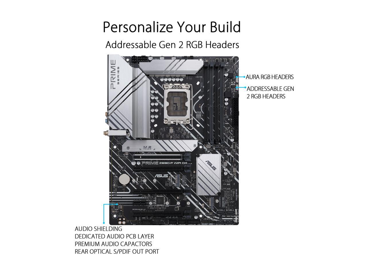 ASUS Prime Z690-P WiFi D4 LGA 1700(Intel® 12th&13th Gen) ATX motherboard (PCIe 5.0,DDR4,14+1 Power Stages,3x M.2, WiFi 6,Bluetooth v5.2,2.5Gb LAN, front panel USB 3.2 Gen 1 USB Type-C®,Thunderbolt™ 4 support,Arua Sync)
