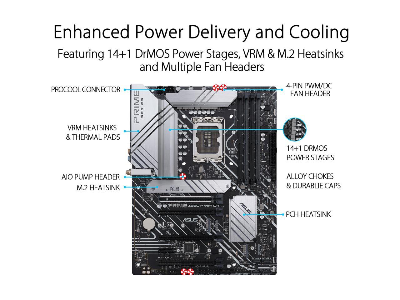 ASUS Prime Z690-P WiFi D4 LGA 1700(Intel® 12th&13th Gen) ATX motherboard (PCIe 5.0,DDR4,14+1 Power Stages,3x M.2, WiFi 6,Bluetooth v5.2,2.5Gb LAN, front panel USB 3.2 Gen 1 USB Type-C®,Thunderbolt™ 4 support,Arua Sync)