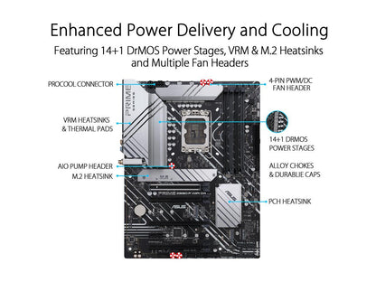 ASUS Prime Z690-P WiFi D4 LGA 1700(Intel® 12th&13th Gen) ATX motherboard (PCIe 5.0,DDR4,14+1 Power Stages,3x M.2, WiFi 6,Bluetooth v5.2,2.5Gb LAN, front panel USB 3.2 Gen 1 USB Type-C®,Thunderbolt™ 4 support,Arua Sync)