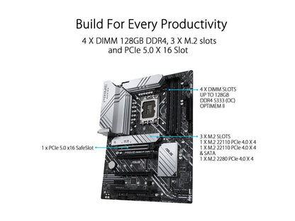 ASUS Prime Z690-P WiFi D4 LGA 1700(Intel® 12th&13th Gen) ATX motherboard (PCIe 5.0,DDR4,14+1 Power Stages,3x M.2, WiFi 6,Bluetooth v5.2,2.5Gb LAN, front panel USB 3.2 Gen 1 USB Type-C®,Thunderbolt™ 4 support,Arua Sync)