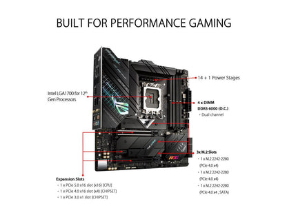 ASUS ROG Strix Z690-G Gaming WiFi 6E LGA 1700(Intel® 12th&13th Gen) Micro ATX gaming motherboard(PCIe 5.0,DDR5,14+1 power stages,2.5 Gb LAN,Bluetooth v5.2,Thunderbolt 4,3xM.2/NVMe SSD and Front panel USB 3.2 Gen 2x2 Type-C connector)