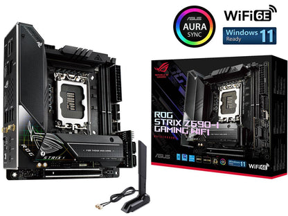 ASUS ROG Strix Z690-I Gaming WiFi 6E LGA 1700 (Intel® 12th&13th Gen) mini-ITX gaming motherboard (PCIe 5.0,DDR5,10 layer PCB,10+1 power stages,Thunderbolt 4 Onboard,Intel® 2.5 Gb LAN,USB 3.2 Gen 2x2 front panel Type-C)