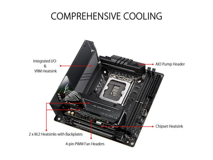 ASUS ROG Strix Z690-I Gaming WiFi 6E LGA 1700 (Intel® 12th&13th Gen) mini-ITX gaming motherboard (PCIe 5.0,DDR5,10 layer PCB,10+1 power stages,Thunderbolt 4 Onboard,Intel® 2.5 Gb LAN,USB 3.2 Gen 2x2 front panel Type-C)