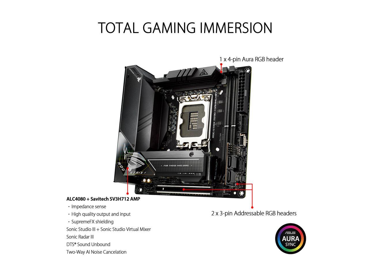 ASUS ROG Strix Z690-I Gaming WiFi 6E LGA 1700 (Intel® 12th&13th Gen) mini-ITX gaming motherboard (PCIe 5.0,DDR5,10 layer PCB,10+1 power stages,Thunderbolt 4 Onboard,Intel® 2.5 Gb LAN,USB 3.2 Gen 2x2 front panel Type-C)
