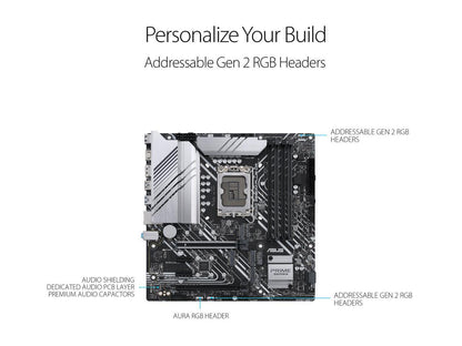 ASUS Prime Z690M-Plus D4 LGA 1700(Intel® 12th&13th Gen) microATX motherboard (PCIe 5.0,DDR4,10+1 Power Stages,3x M.2,1Gb LAN,USB 3.2 Gen 2x2 Type-C®,front USB 3.2 Gen 1 Type-C®connector,Thunderbolt™ 4 support,Arua Sync)
