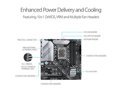 ASUS Prime Z690M-Plus D4 LGA 1700(Intel® 12th&13th Gen) microATX motherboard (PCIe 5.0,DDR4,10+1 Power Stages,3x M.2,1Gb LAN,USB 3.2 Gen 2x2 Type-C®,front USB 3.2 Gen 1 Type-C®connector,Thunderbolt™ 4 support,Arua Sync)