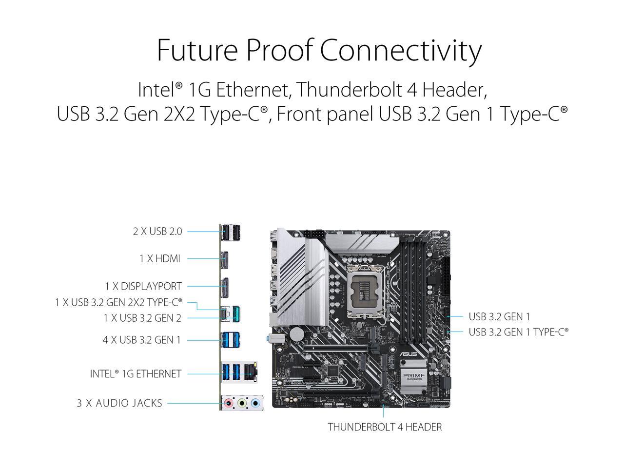ASUS Prime Z690M-Plus D4 LGA 1700(Intel® 12th&13th Gen) microATX motherboard (PCIe 5.0,DDR4,10+1 Power Stages,3x M.2,1Gb LAN,USB 3.2 Gen 2x2 Type-C®,front USB 3.2 Gen 1 Type-C®connector,Thunderbolt™ 4 support,Arua Sync)