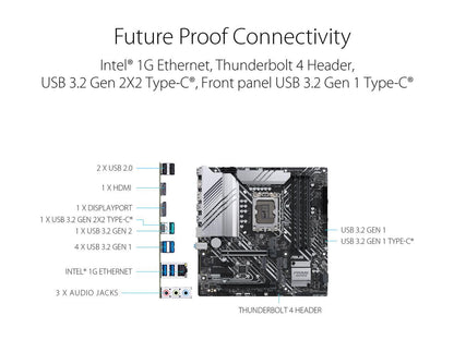 ASUS Prime Z690M-Plus D4 LGA 1700(Intel® 12th&13th Gen) microATX motherboard (PCIe 5.0,DDR4,10+1 Power Stages,3x M.2,1Gb LAN,USB 3.2 Gen 2x2 Type-C®,front USB 3.2 Gen 1 Type-C®connector,Thunderbolt™ 4 support,Arua Sync)