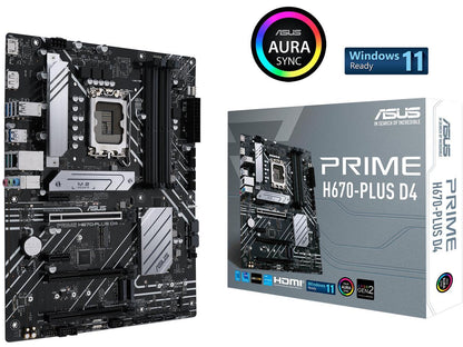 ASUS PRIME H670-PLUS D4 LGA 1700 (Intel 12th & 13th Gen) ATX Motherboard (PCIe 4.0, DDR4, 3xM.2 slots, 2.5Gb LAN, DP, HDMI, Aura Sync)