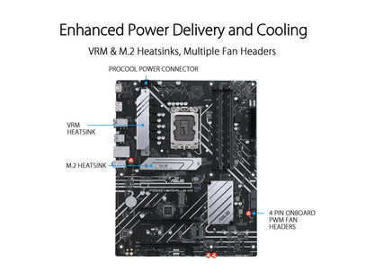 ASUS PRIME H670-PLUS D4 LGA 1700 (Intel 12th & 13th Gen) ATX Motherboard (PCIe 4.0, DDR4, 3xM.2 slots, 2.5Gb LAN, DP, HDMI, Aura Sync)