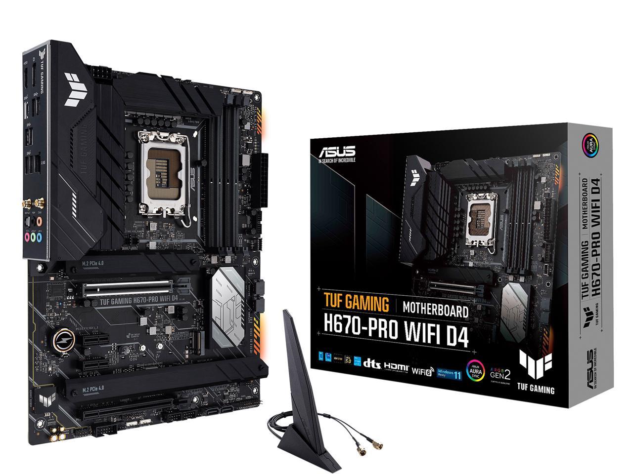 ASUS TUF GAMING H670-PRO WIFI D4 LGA 1700 (Intel 12th &13th Gen) ATX Gaming Motherboard (PCIe 5.0, DDR4, 14+1 DrMOS, 4xPCIe 4.0 M.2 Slots, WiFi 6, 2.5 Gb LAN, Front USB 3.2 Gen 1 Type-C)