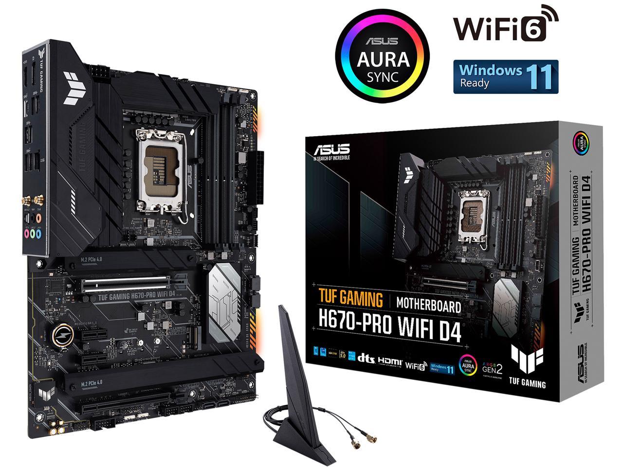 ASUS TUF GAMING H670-PRO WIFI D4 LGA 1700 (Intel 12th &13th Gen) ATX Gaming Motherboard (PCIe 5.0, DDR4, 14+1 DrMOS, 4xPCIe 4.0 M.2 Slots, WiFi 6, 2.5 Gb LAN, Front USB 3.2 Gen 1 Type-C)