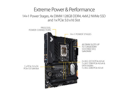 ASUS TUF GAMING H670-PRO WIFI D4 LGA 1700 (Intel 12th &13th Gen) ATX Gaming Motherboard (PCIe 5.0, DDR4, 14+1 DrMOS, 4xPCIe 4.0 M.2 Slots, WiFi 6, 2.5 Gb LAN, Front USB 3.2 Gen 1 Type-C)