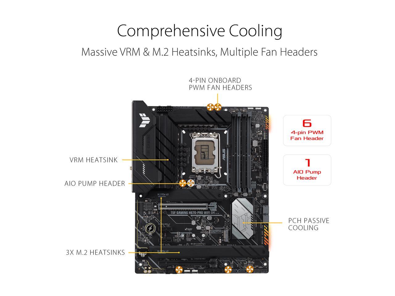 ASUS TUF GAMING H670-PRO WIFI D4 LGA 1700 (Intel 12th &13th Gen) ATX Gaming Motherboard (PCIe 5.0, DDR4, 14+1 DrMOS, 4xPCIe 4.0 M.2 Slots, WiFi 6, 2.5 Gb LAN, Front USB 3.2 Gen 1 Type-C)
