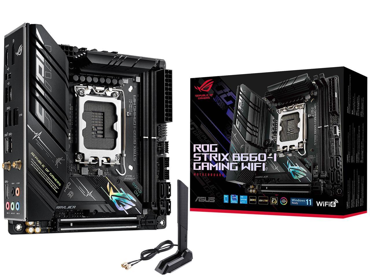 ASUS ROG STRIX B660-I GAMING WIFI LGA 1700 (Intel 12th & 13th Gen) Mini-ITX Gaming Motherboard (PCIe 5.0, 8+1 power stages, DDR5, WiFi 6, 2.5 Gb LAN, 2xM.2 PCIe 4.0 NVMe SSD support, USB 3.2 Gen 2x2 Type-C)