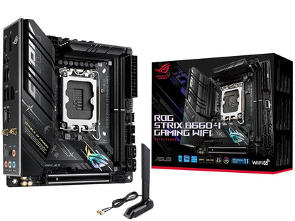 ASUS ROG STRIX B660-I GAMING WIFI LGA 1700 (Intel 12th & 13th Gen) Mini-ITX Gaming Motherboard (PCIe 5.0, 8+1 power stages, DDR5, WiFi 6, 2.5 Gb LAN, 2xM.2 PCIe 4.0 NVMe SSD support, USB 3.2 Gen 2x2 Type-C)