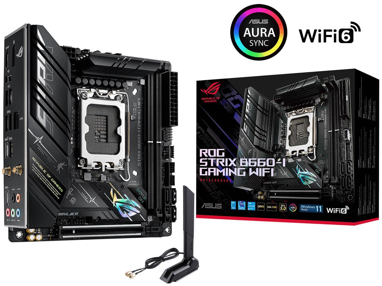 ASUS ROG STRIX B660-I GAMING WIFI LGA 1700 (Intel 12th & 13th Gen) Mini-ITX Gaming Motherboard (PCIe 5.0, 8+1 power stages, DDR5, WiFi 6, 2.5 Gb LAN, 2xM.2 PCIe 4.0 NVMe SSD support, USB 3.2 Gen 2x2 Type-C)