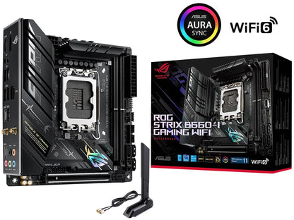 ASUS ROG STRIX B660-I GAMING WIFI LGA 1700 (Intel 12th & 13th Gen) Mini-ITX Gaming Motherboard (PCIe 5.0, 8+1 power stages, DDR5, WiFi 6, 2.5 Gb LAN, 2xM.2 PCIe 4.0 NVMe SSD support, USB 3.2 Gen 2x2 Type-C)