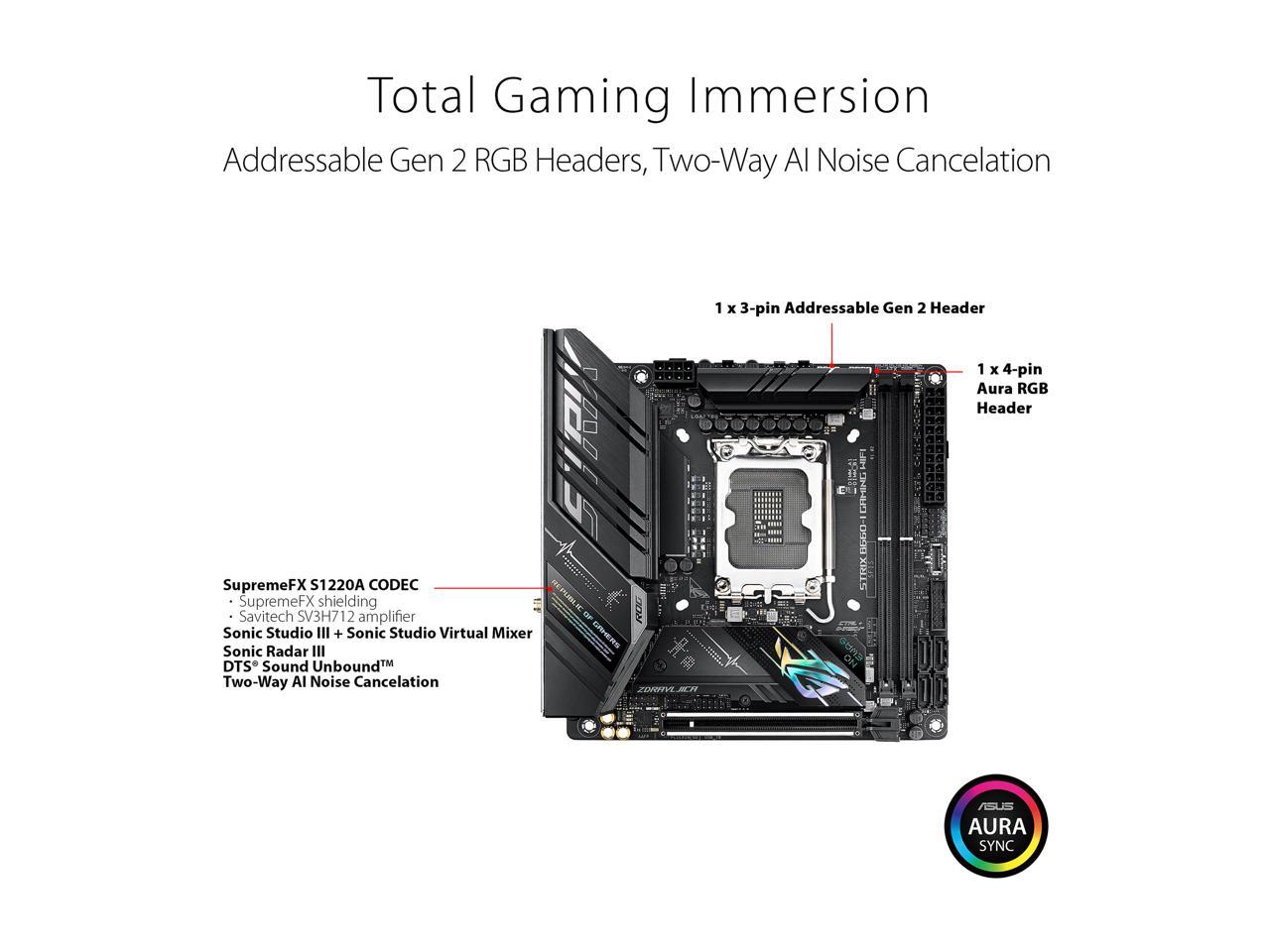 ASUS ROG STRIX B660-I GAMING WIFI LGA 1700 (Intel 12th & 13th Gen) Mini-ITX Gaming Motherboard (PCIe 5.0, 8+1 power stages, DDR5, WiFi 6, 2.5 Gb LAN, 2xM.2 PCIe 4.0 NVMe SSD support, USB 3.2 Gen 2x2 Type-C)
